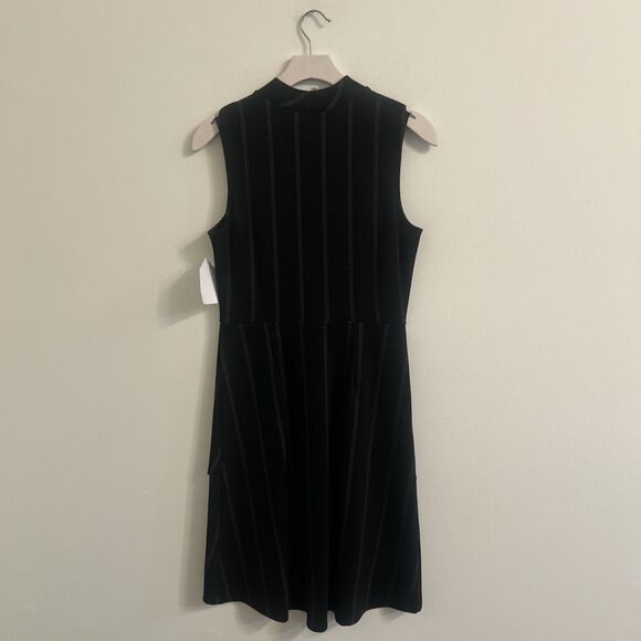 Leota Size Small Black Pinstripe Sleeveless Fit Flare Dress NWT - Picture 6 of 7